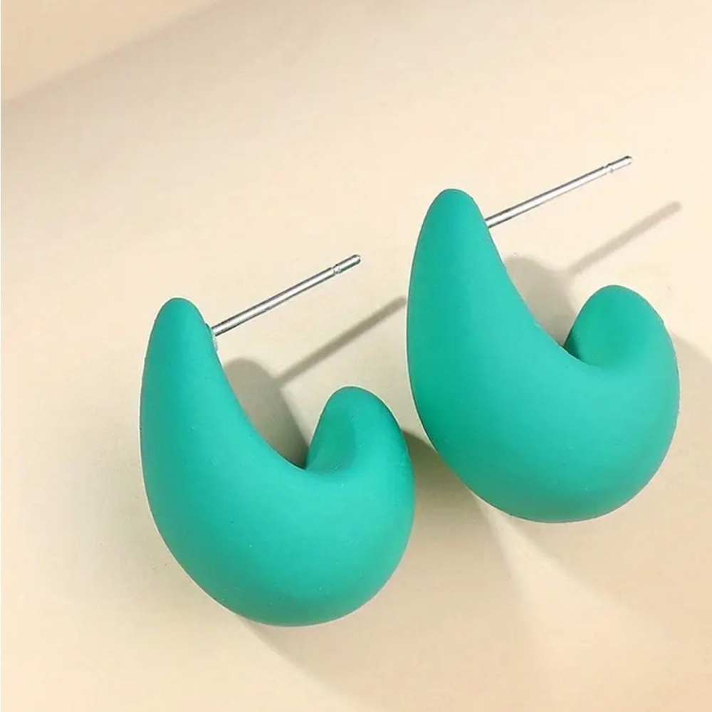 Teal Curved Earrings